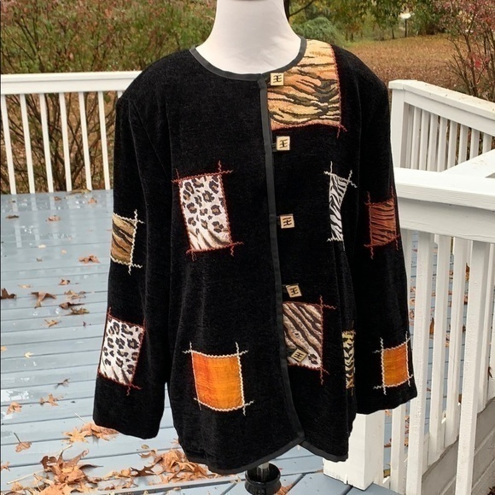 Indigo Moon Wearable Art Black Blazer sz L